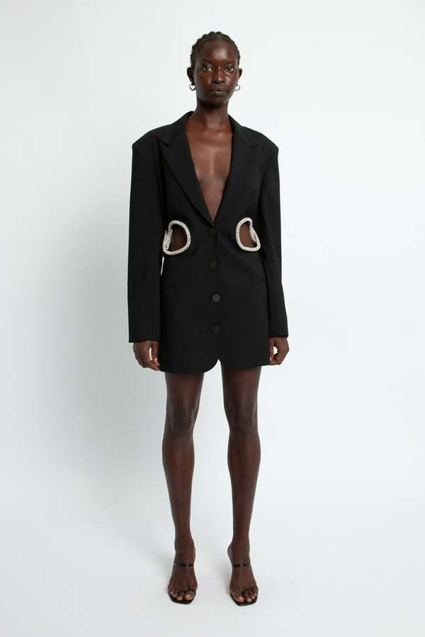 Christopher Esber CRYSTAL LINKED BLAZER DRESS - Black/Clear Crystal