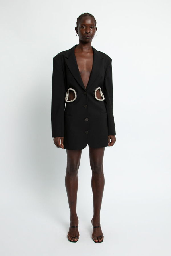 Christopher Esber CRYSTAL LINKED BLAZER DRESS - Black/Clear Crystal