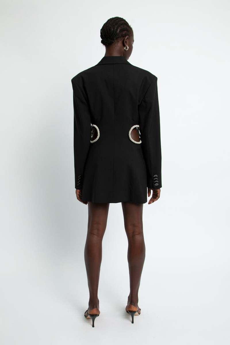 Christopher Esber CRYSTAL LINKED BLAZER DRESS - Black/Clear Crystal