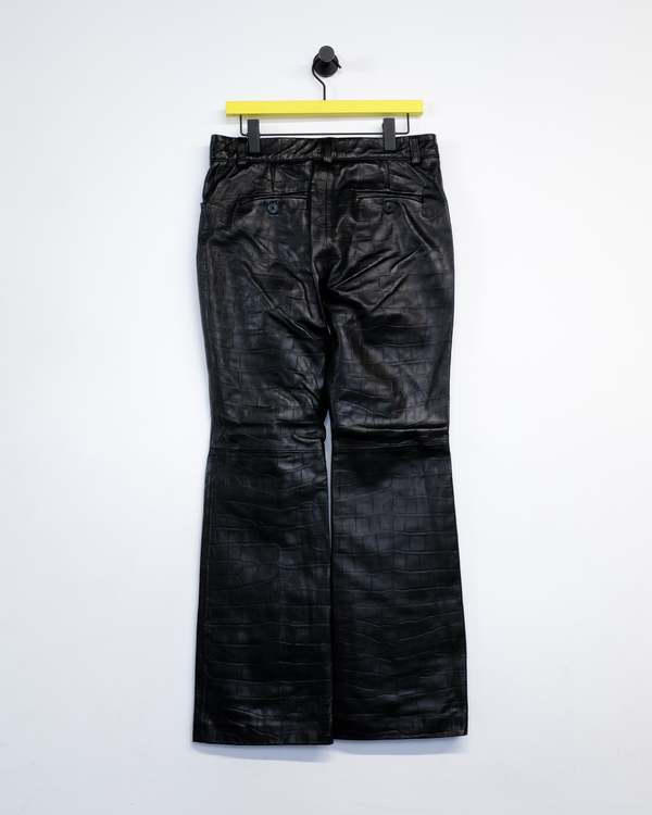 Ernest W. Baker Leather Crocodile Embossed Flare Trousers - Black
