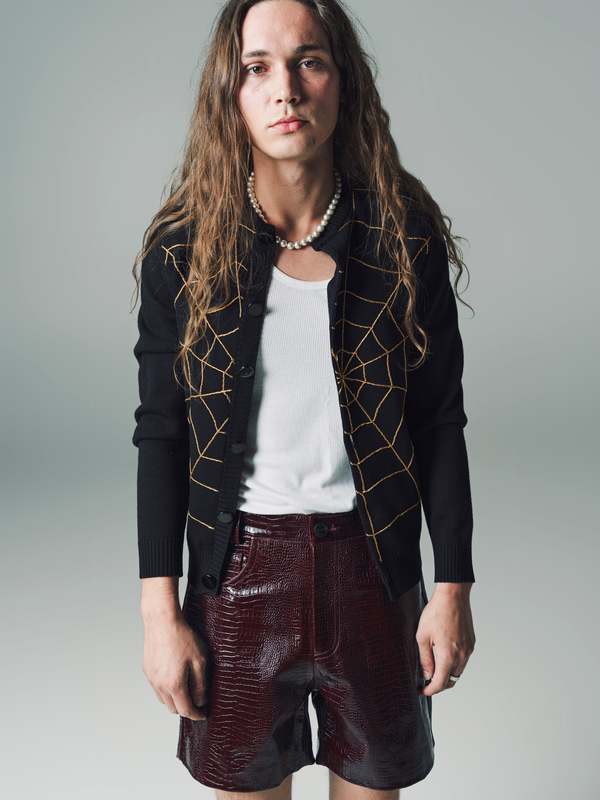 Ernest W. Baker Wool Spider Web Cardigan - Black | Garmentory