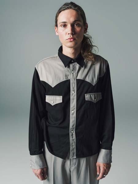 トップス WESTERN PAJAMA SHIRT RAYON GABARDINE The Letters Rayon Gabardine Western Pajama Shirt - Black