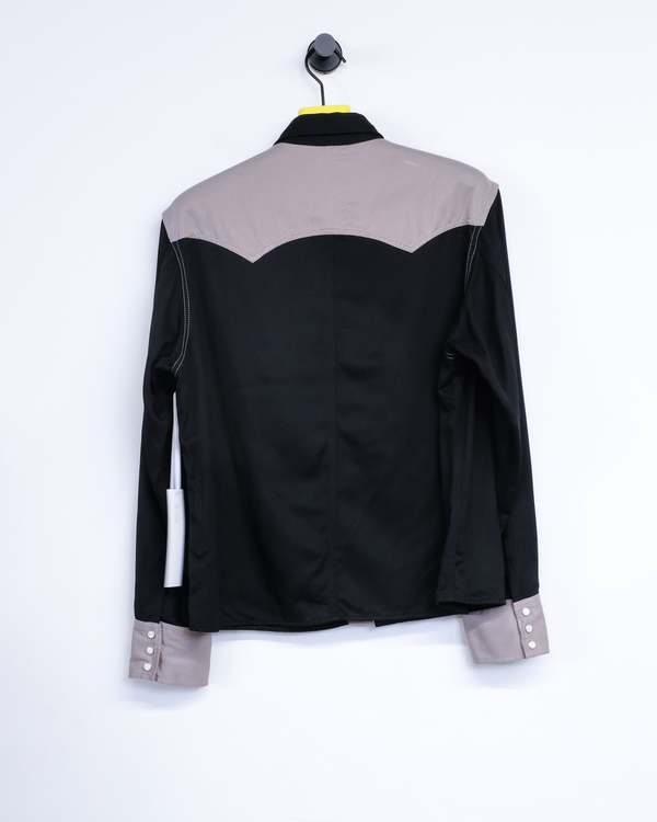 The Letters Rayon Gabardine Western Short Shirt - Black/Greige