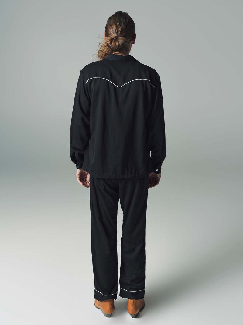 トップス WESTERN PAJAMA SHIRT RAYON GABARDINE The Letters Rayon Gabardine Western Pajama Shirt - Black