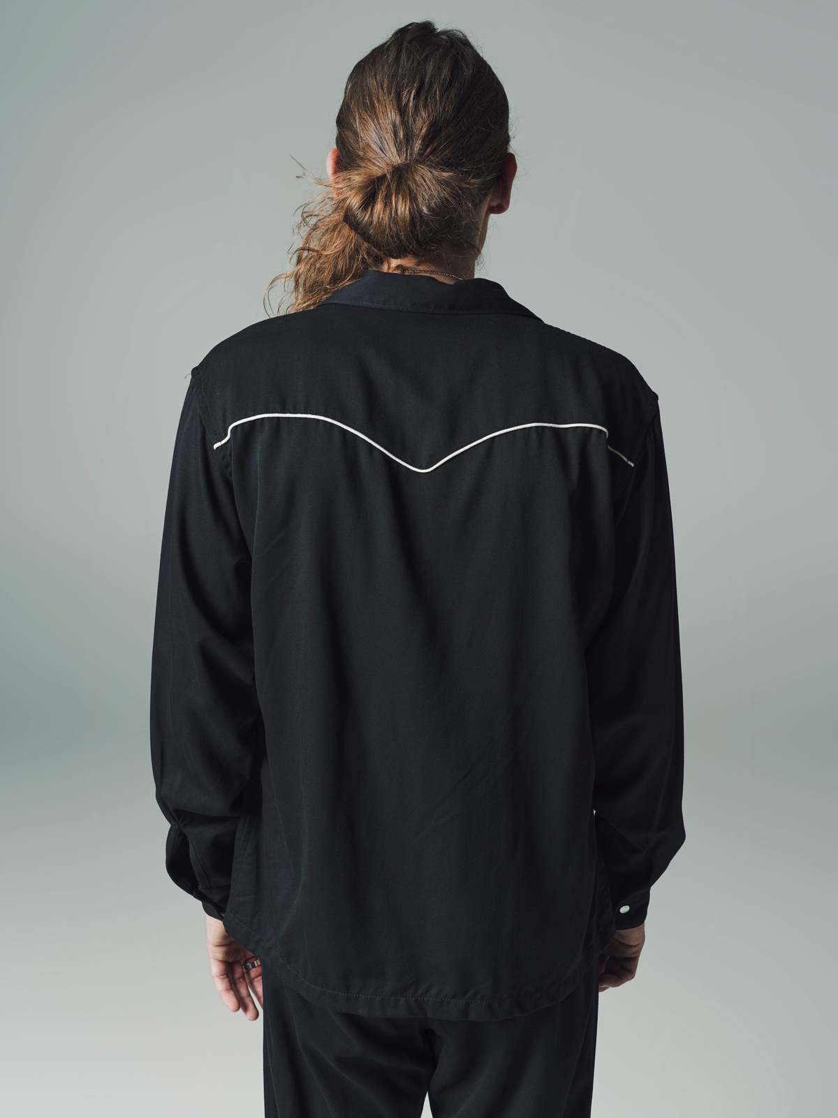 The Letters Rayon Gabardine Western Pajama Shirt - Black