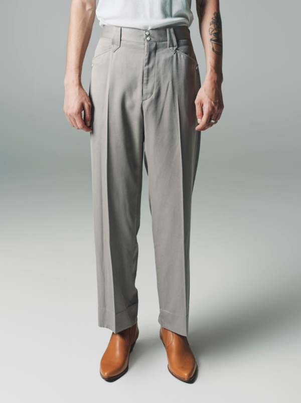 The Letters Rayon Gabardine Western Wide Trousers - Greige