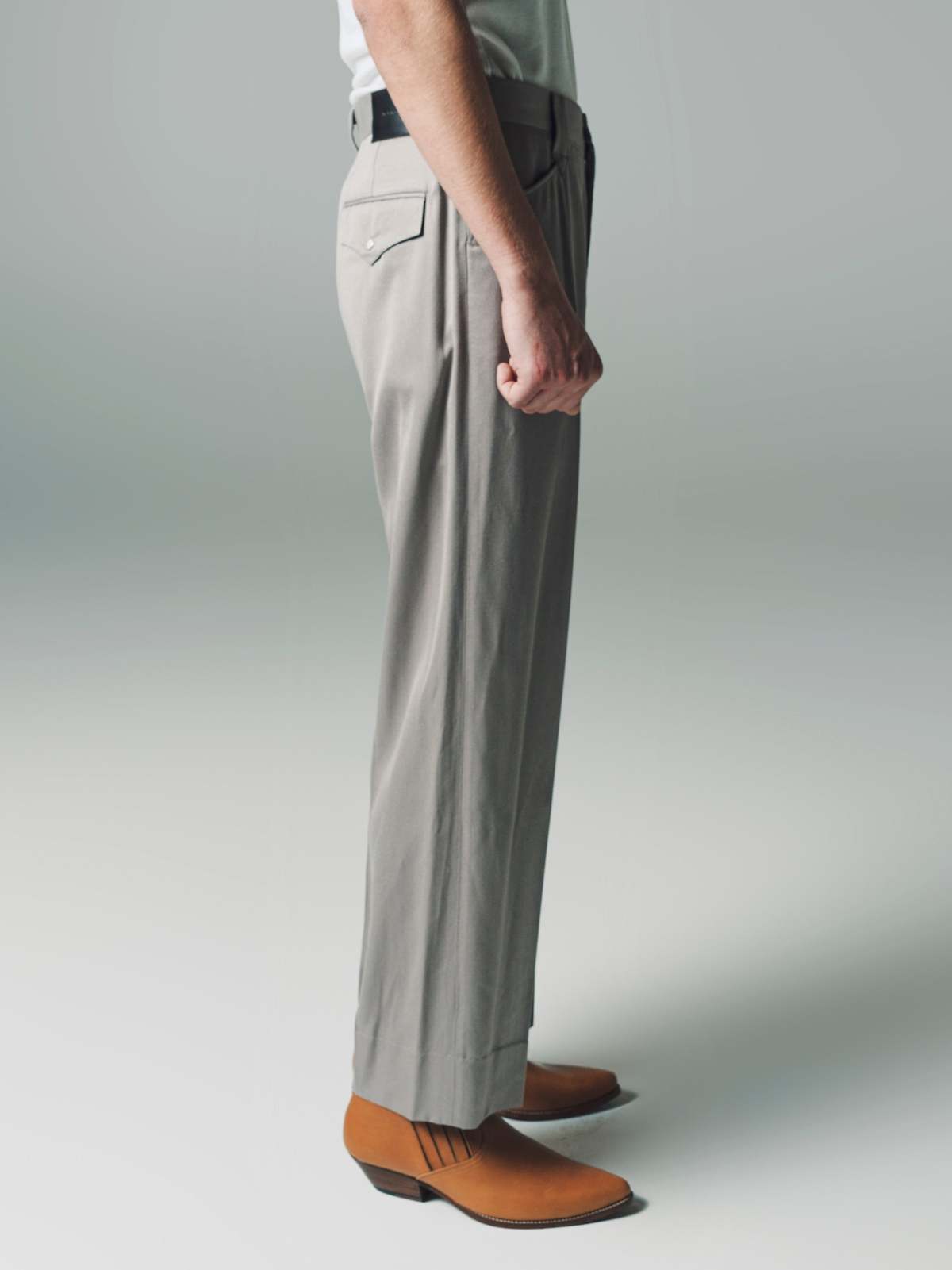 The Letters Rayon Gabardine Western Wide Trousers - Greige - Image 2 of 6