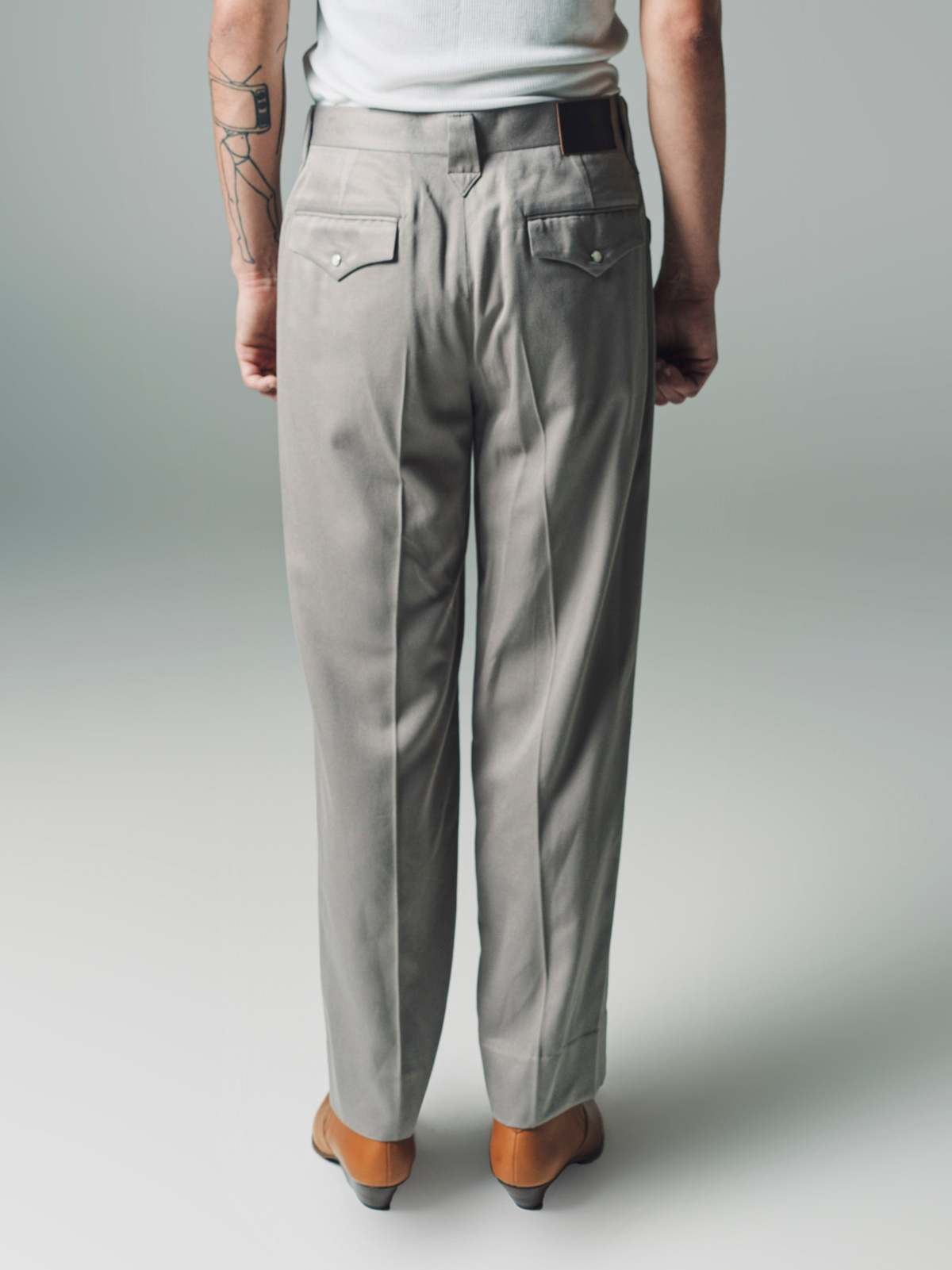 The Letters Rayon Gabardine Western Wide Trousers - Greige - Image 3 of 6