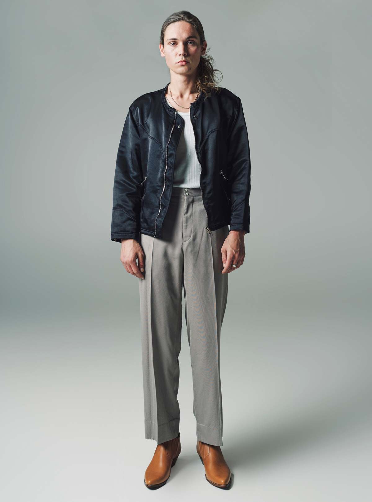 The Letters Rayon Gabardine Western Wide Trousers - Greige - Image 4 of 6