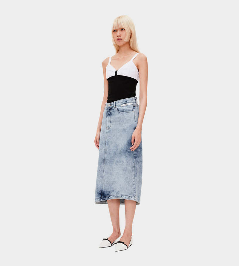 ☆ASYMMETRIC DENIM MIDI SKIRT/KIMHEKIM☆ KIMHEKIM Asymmetric Denim Midi Skirt - Sky Blue | Garmentory