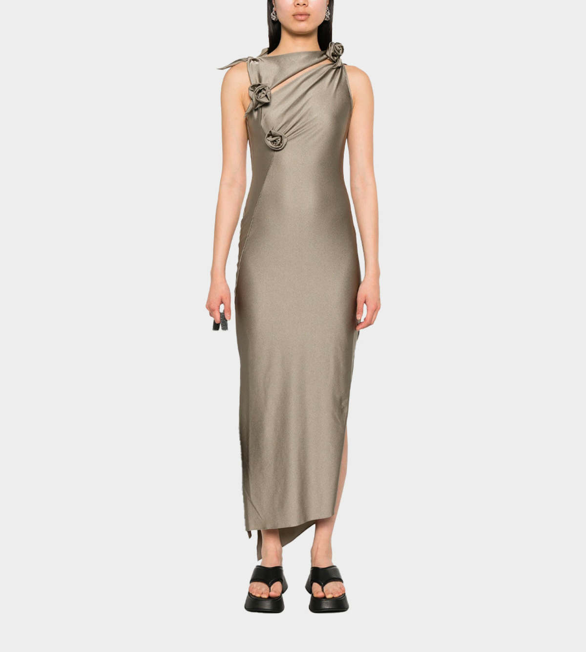 Coperni Asymmetric Flower Gown - Grey | Garmentory