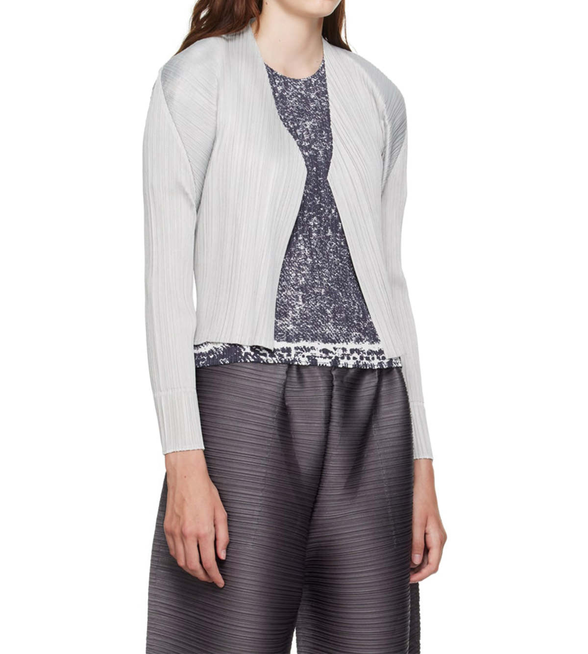 Pleats Please by Issey Miyake Basic Pleated Cardigan - Light Grey