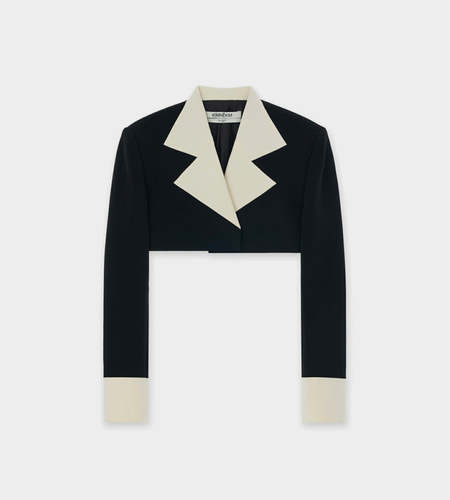 KIMHĒKIM Bicolor bow bolero jacket KIMHEKIM Puffy Bow Cropped Jacket - Black | Garmentory