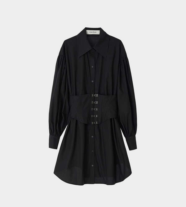 KIMHEKIM Corset Mini Shirt Dress - Black | Garmentory