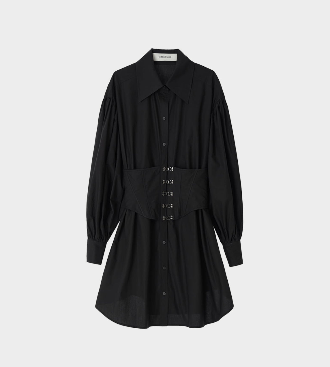 ☆SHIRT MINI DRESS シャツミニドレス/KIMHEKIM☆ KIMHEKIM Corset Mini Shirt Dress - Black | Garmentory