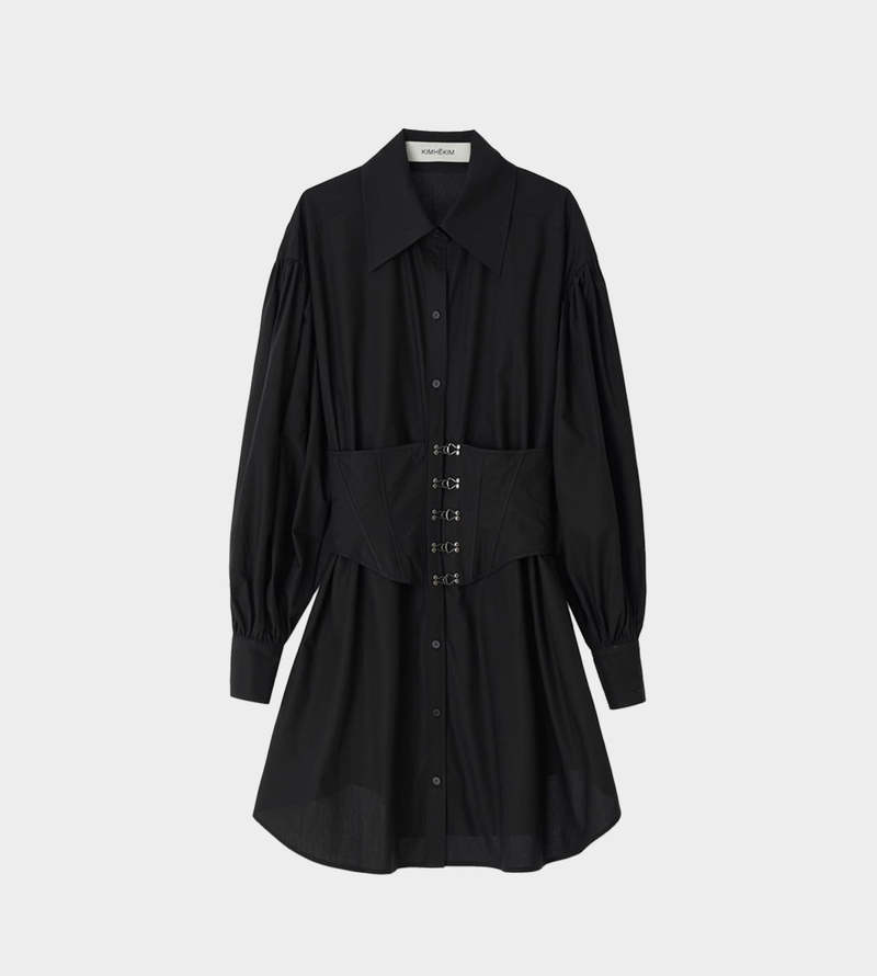 KIMHEKIM Corset Mini Shirt Dress - Black | Garmentory