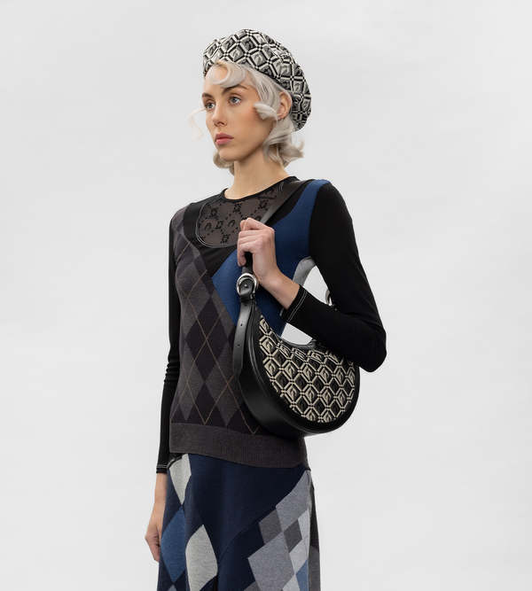 MARINE SERRE Crescent Moon Diamant Bag - Black/Beige | Garmentory