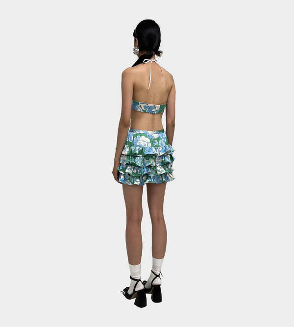 Shushu/Tong Cutout Halter Ruffled Dress - Blue | Garmentory