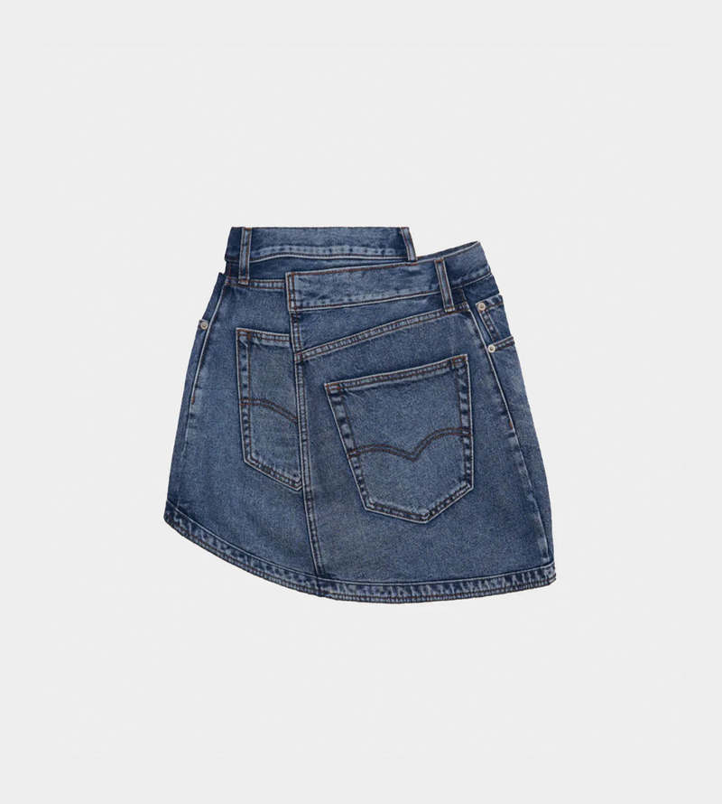 ☆Denim Reformed Mini Skirt/KIMHEKIM☆ Denim Reformed Mini Skirt (Blue) - KIMHĒKIM