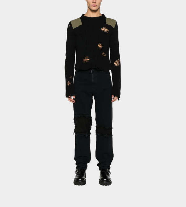 【関税＆送料込み】Mm6 Maison Margiela Distressed Slim Fit MM6 Maison Margiela Distressed Knee Slim Jeans - Black