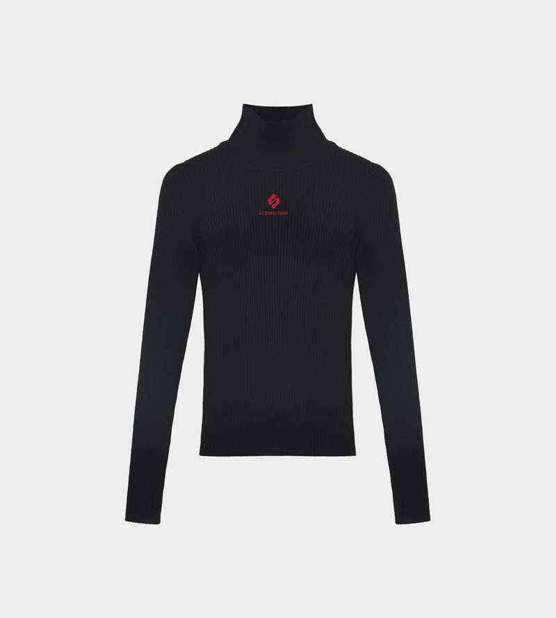 Shushu/Tong Logo Front Mock Neck Sweater - Black