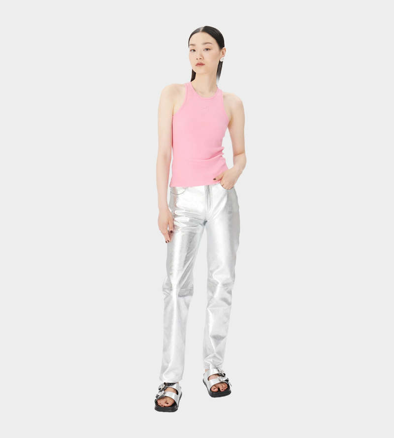 MARINE SERRE Organic Cotton Ribbed Tank - Pink | Garmentory