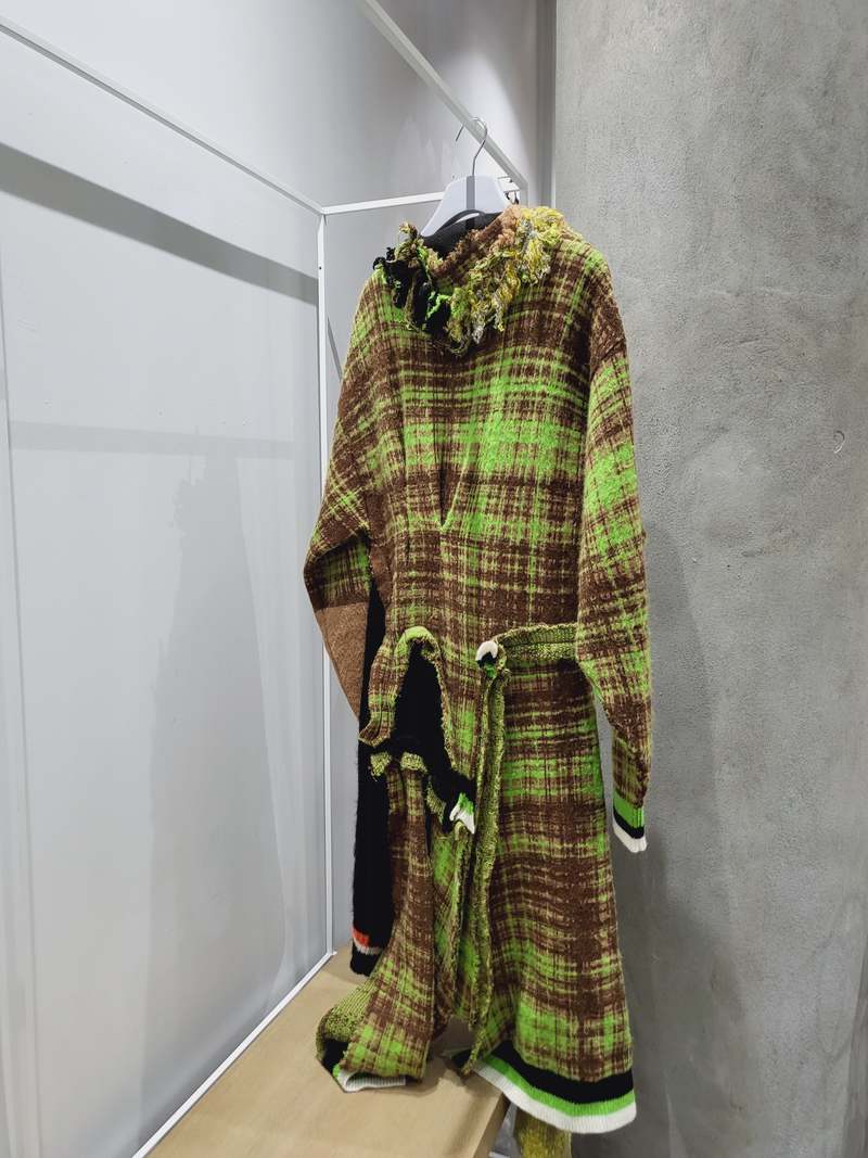 Ottolinger Deconstructed Knit Sweater Dress - Brown/Green Plaid | Garmentory
