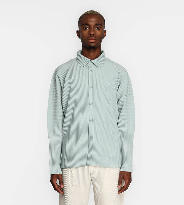 Issey Miyake Pleated Long Sleeve Shirt - Aqua Blue | Garmentory
