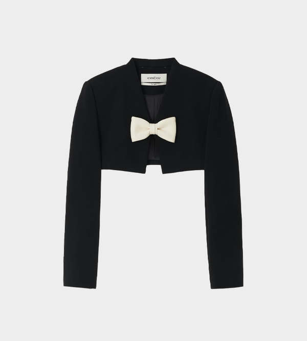 Puffy-Bow-Cropped-Jacket-Black