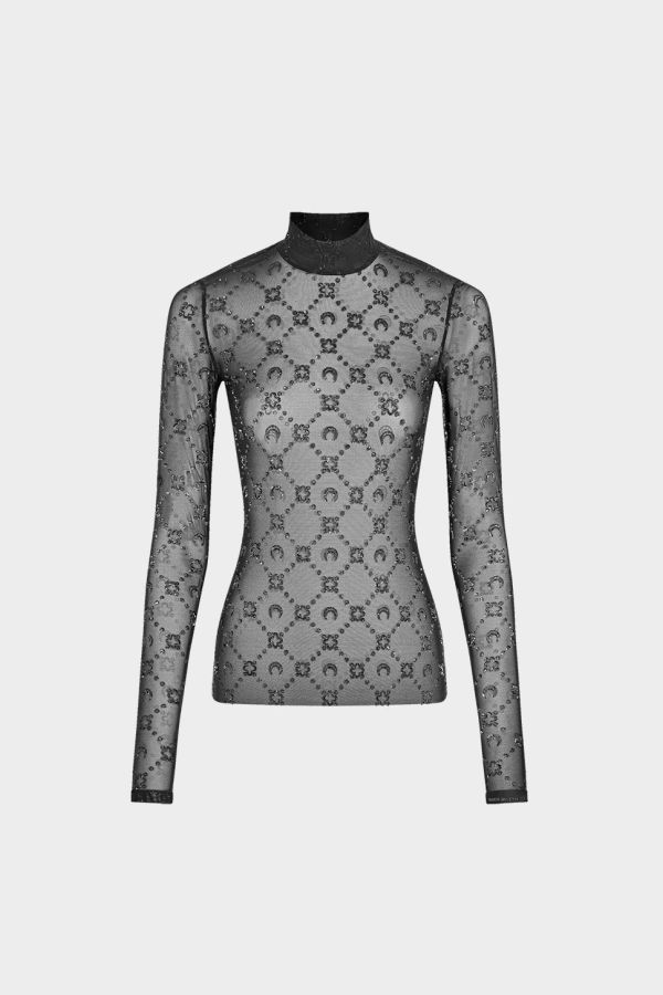 MARINE SERRE Regen Mesh Flock Glitter Top - Black