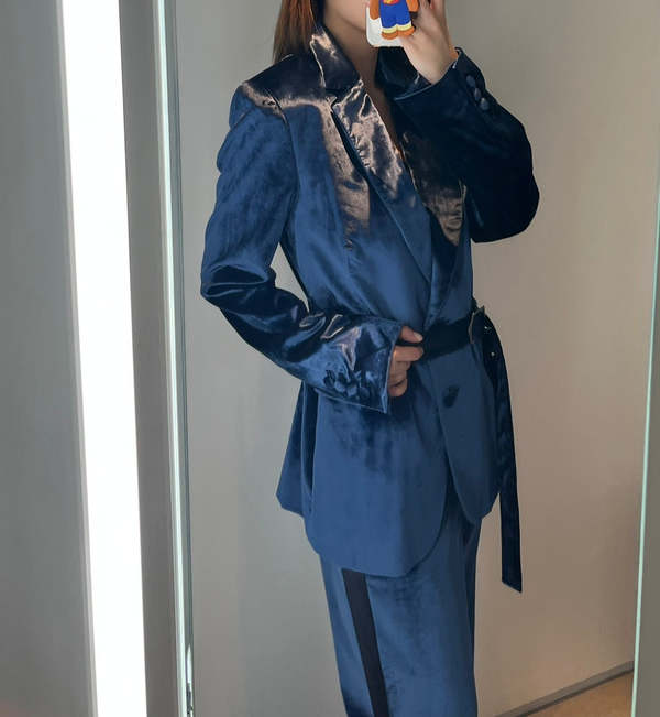 Sies Marjan Terry Velvet Belted Blazer - Turquoise Sies Marjan Terry Velvet Belted Blazer - Turquoise
