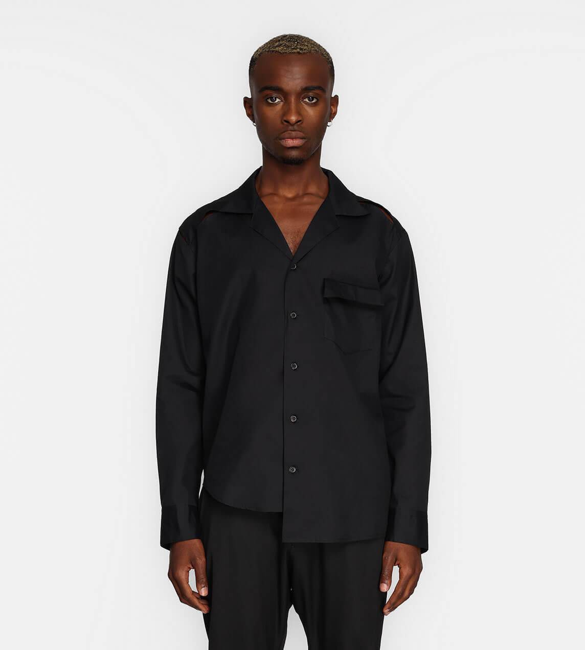 【SOLOV】LACE OPEN COLLAR SHIRT Oversized Sheer Shirt (242-MSH058-LACE-BLACK)