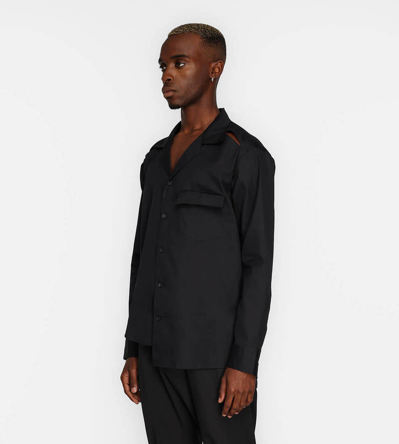 Sulvam Slash Open Collar Shirt - Black | Garmentory