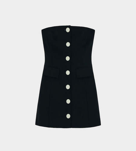 ☆CORSET LAYERED COTTON MINI SHIRT DRESS/KIMHEKIM☆ Corset Layered Cotton Mini Shirt Dress (Black) - KIMHĒKIM