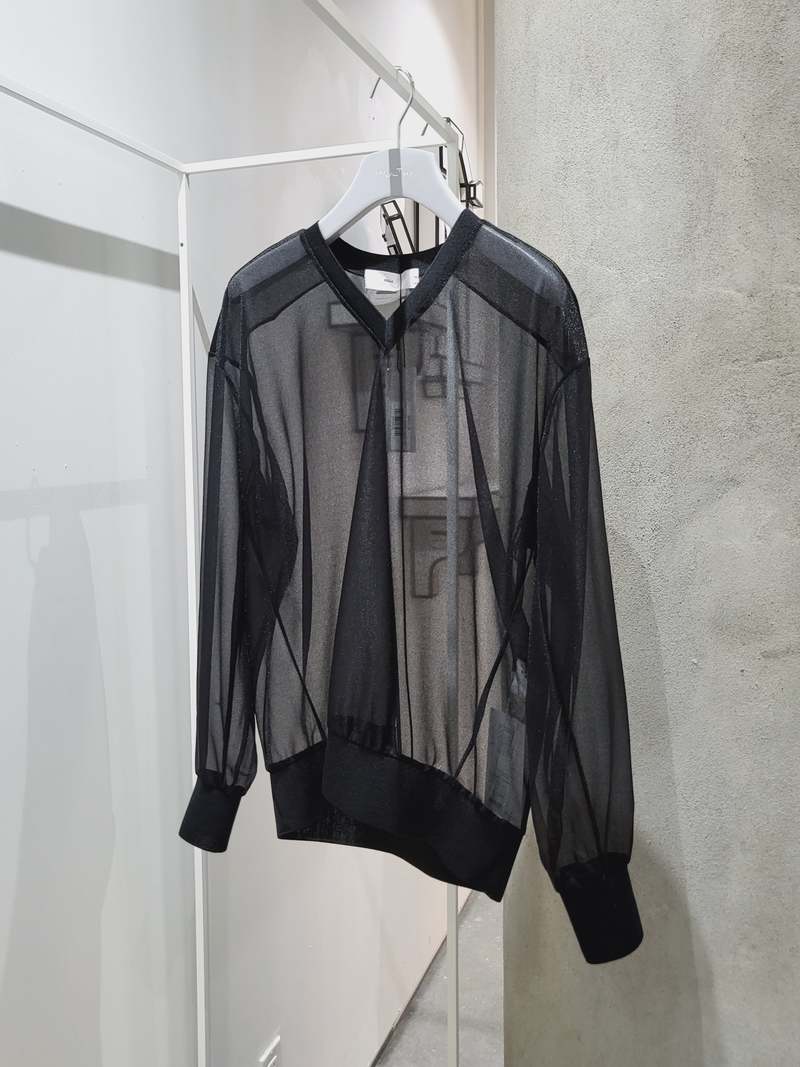 【TOGA PULLA】NET VNECK SWEATER Toga Pulla Sheer V-neck Sweater - Black | Garmentory
