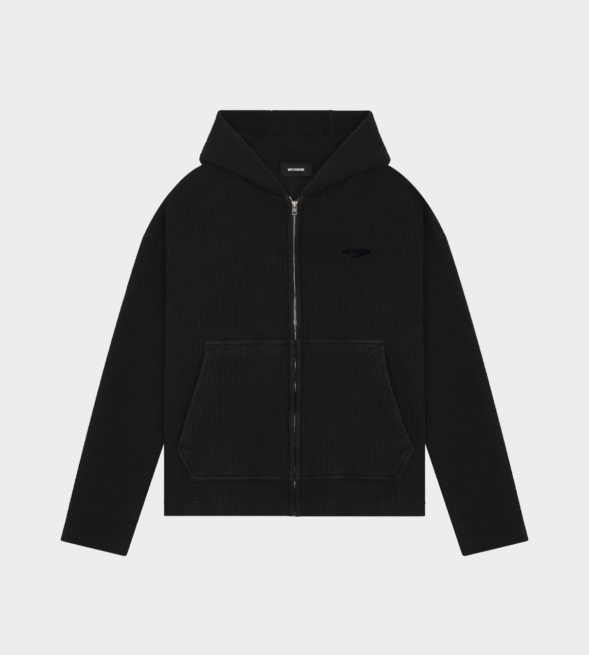 we11done Waffle Zip Up Hooded Sweatshirt - Black | Garmentory