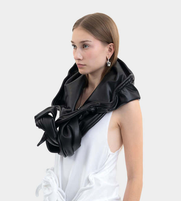 Y/project Wire Faux Leather Hood - Black | Garmentory