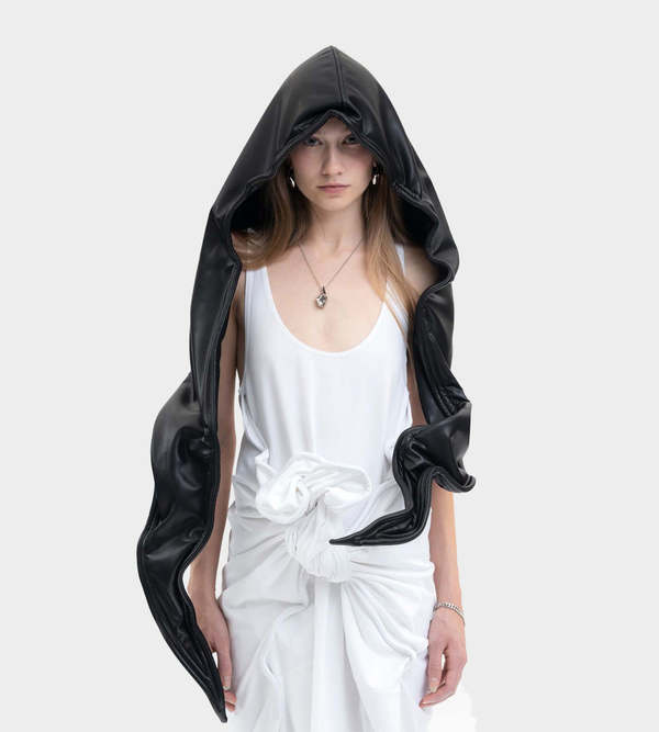 【bata】 Y/PROJECT WIRE LEATHER HOOD Y/project Wire Faux Leather Hood - Black | Garmentory