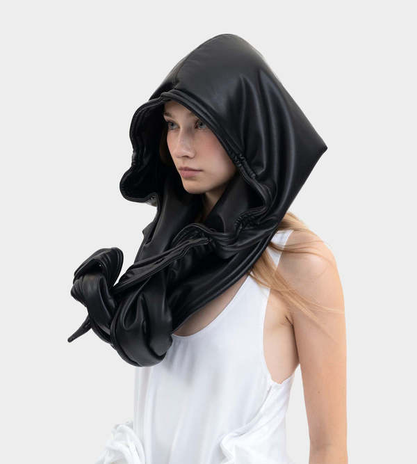 Y/project Wire Faux Leather Hood - Black | Garmentory