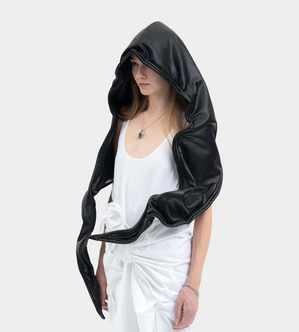 Y/project Wire Faux Leather Hood - Black | Garmentory