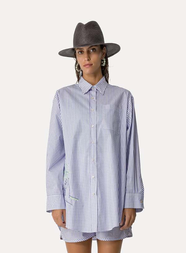 Forte Forte Embroidery Check Top - Lilac Multi