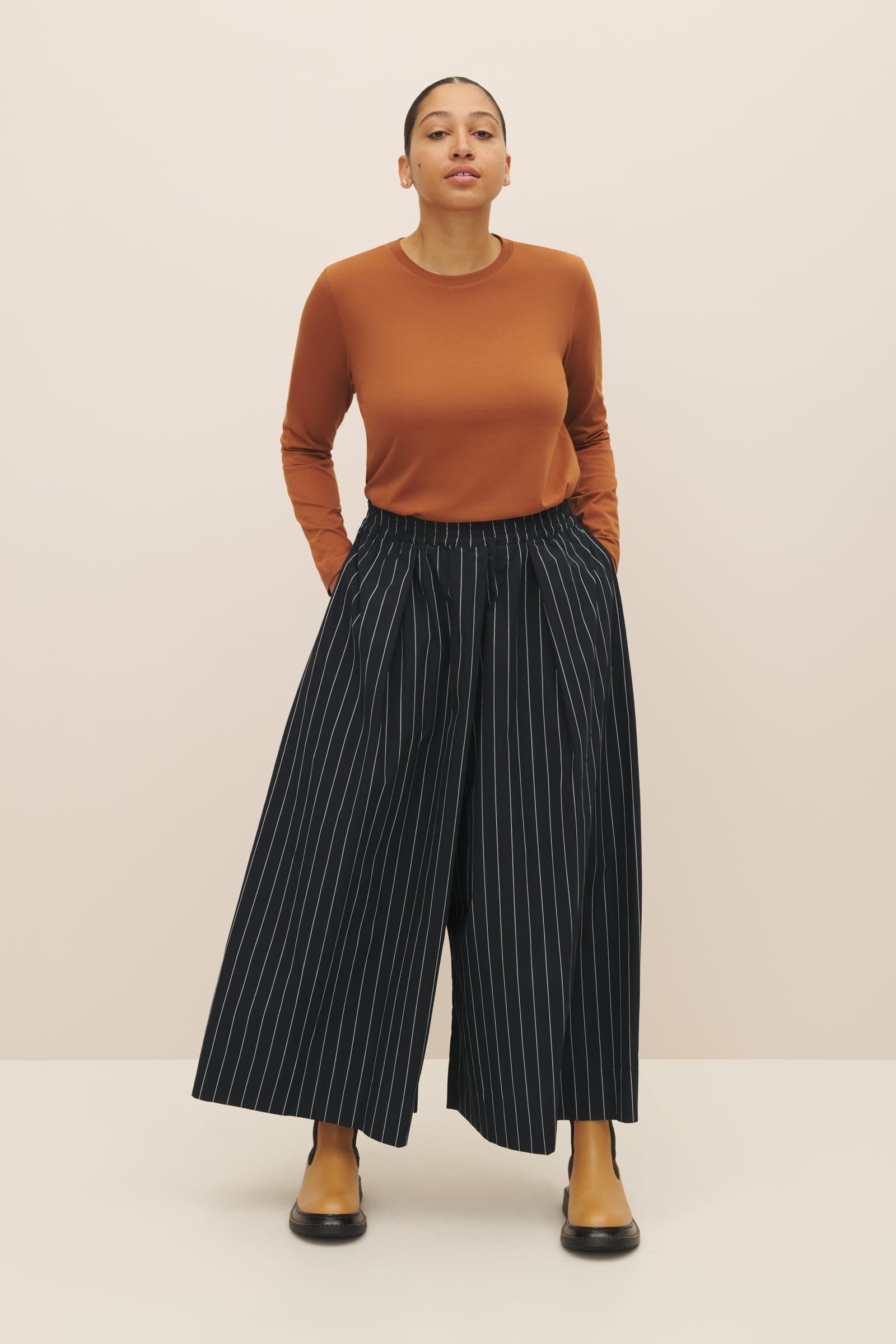 Kowtow Athena Pant - Navy Pinstripe | Garmentory