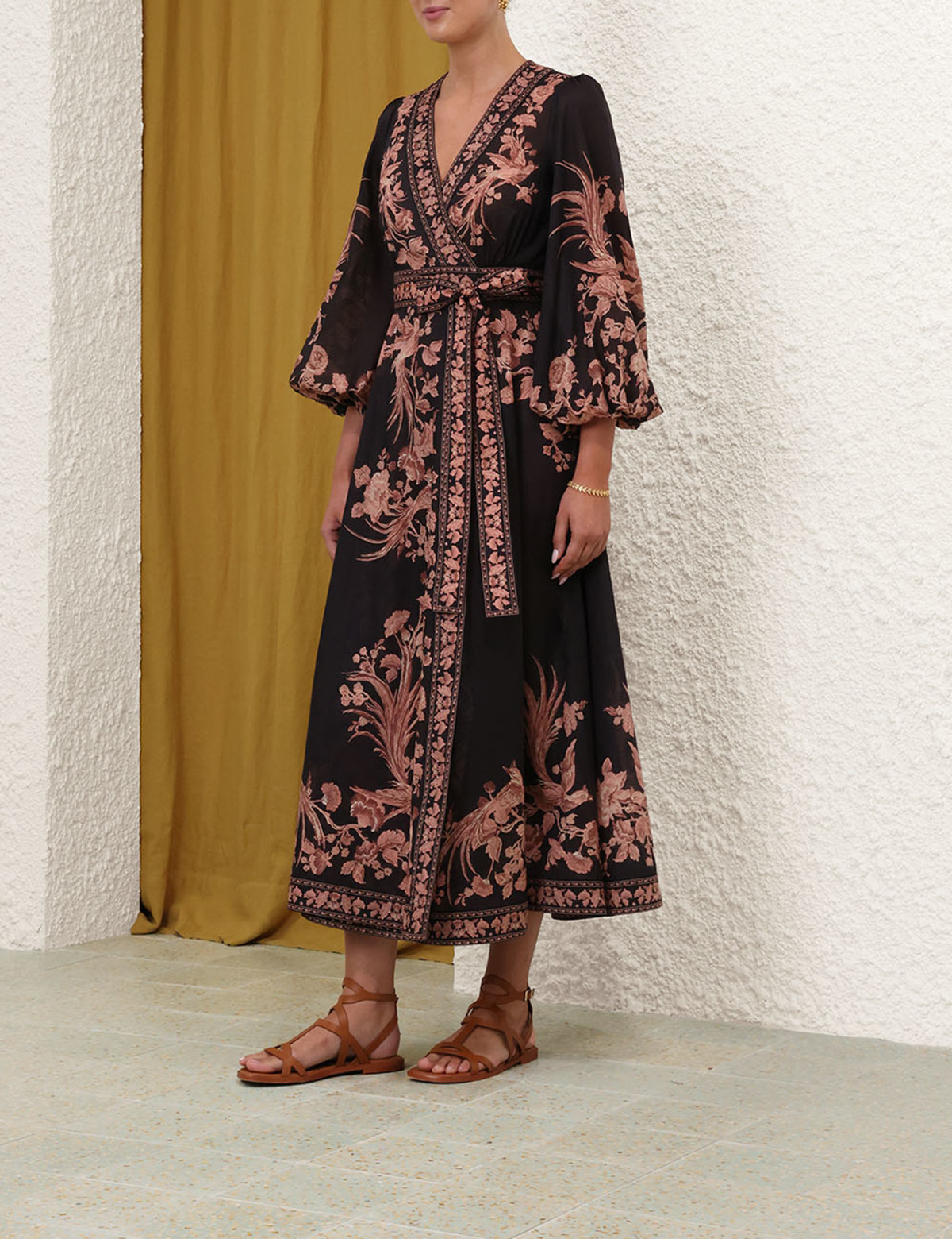 Zimmermann Waverly Wrap Midi Dress - Black Bird Floral