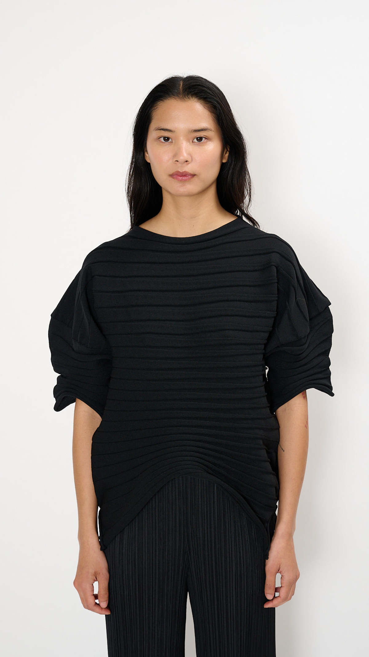 Pleats Please by Issey Miyake Chili Knit Top - Black | Garmentory 