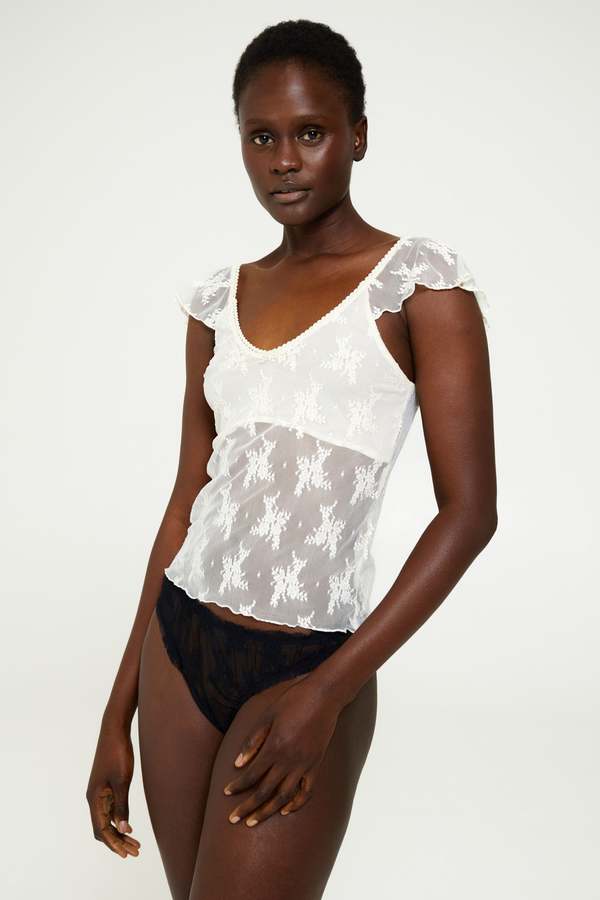 Find Me Now Cream Floral Lace Flutter Sleeve Top - Cream | Garmentory