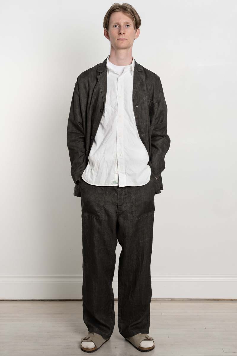 Orslow Sumi Dyed Linen Simple Work Jacket - Charcoal Grey