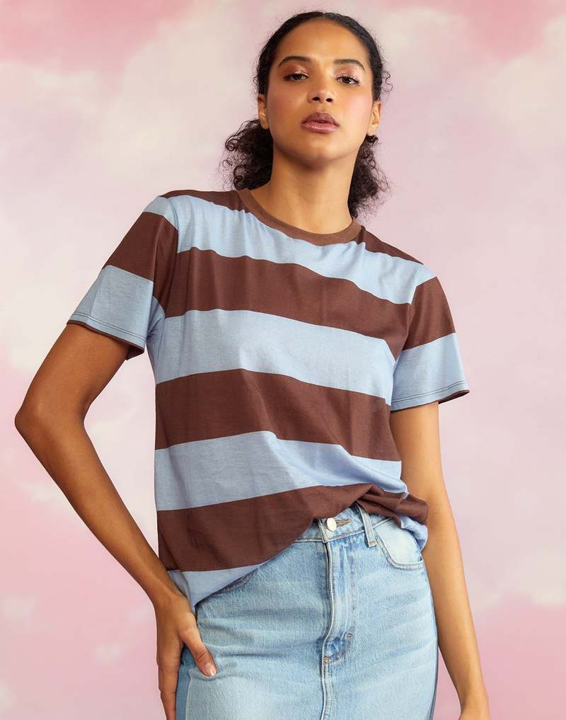 Cynthia Rowley Everyday Striped Tee - Blue/Brown Stripe Cynthia Rowley Everyday Striped Tee - Blue/Brown Stripe
