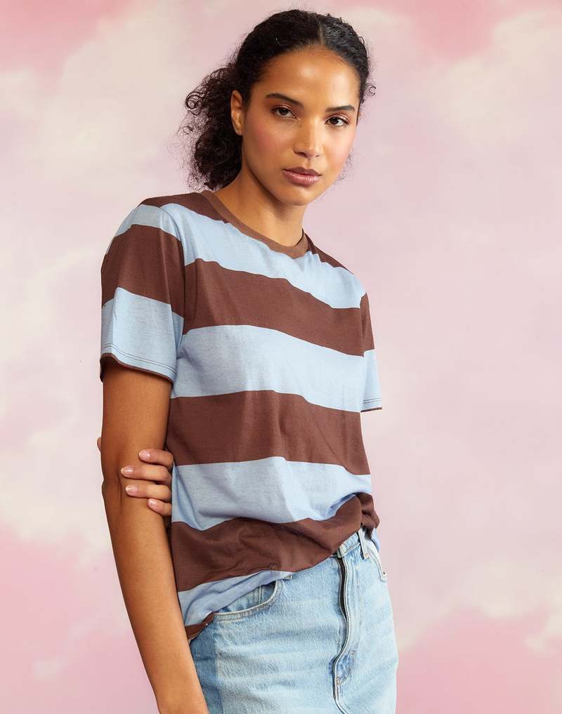 Cynthia Rowley Everyday Striped Tee - Blue/Brown Stripe Cynthia Rowley Everyday Striped Tee - Blue/Brown Stripe