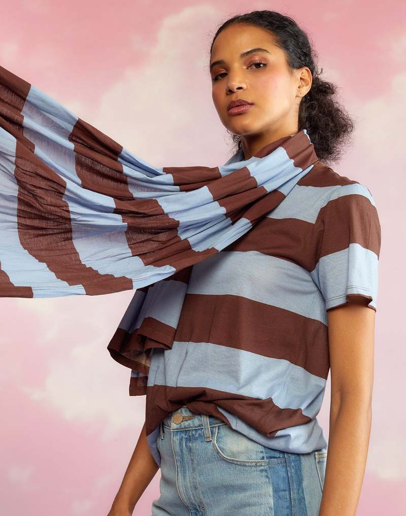 Cynthia Rowley Everyday Striped Tee - Blue/Brown Stripe Cynthia Rowley Everyday Striped Tee - Blue/Brown Stripe