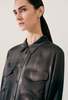 Silk Laundry Short Sleeve Boyfriend Shirt - Smoke - Thumbnail 4
